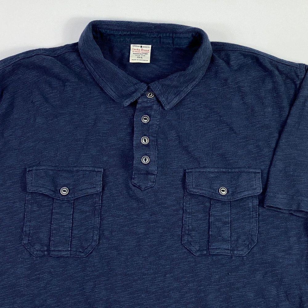 (Sold)Lucky Brand Handcrafted Short Sleeve Pockets Cotton Polo Shirt Mens